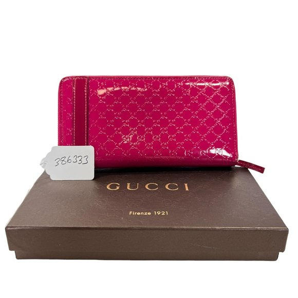 Authentic Gucci Wallet Long Micro Shima GG Logo Zip Around Pink GG Vintage - Picture 2 of 9